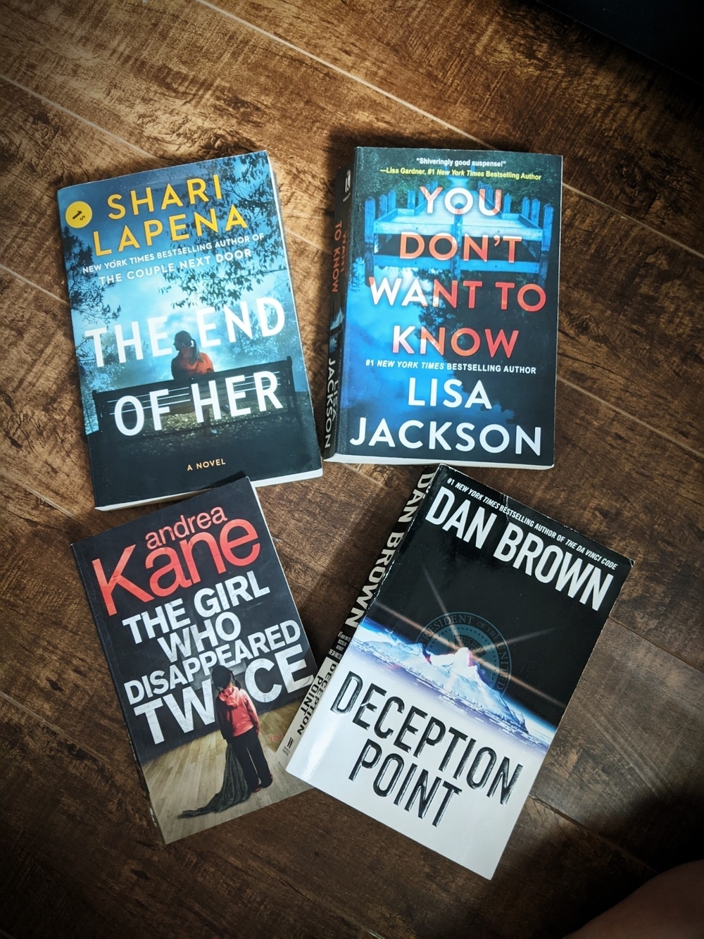 4 Novel Lot: Dan Brown, Lisa Jackson, Andrea Kane, Shari Lapena 📚